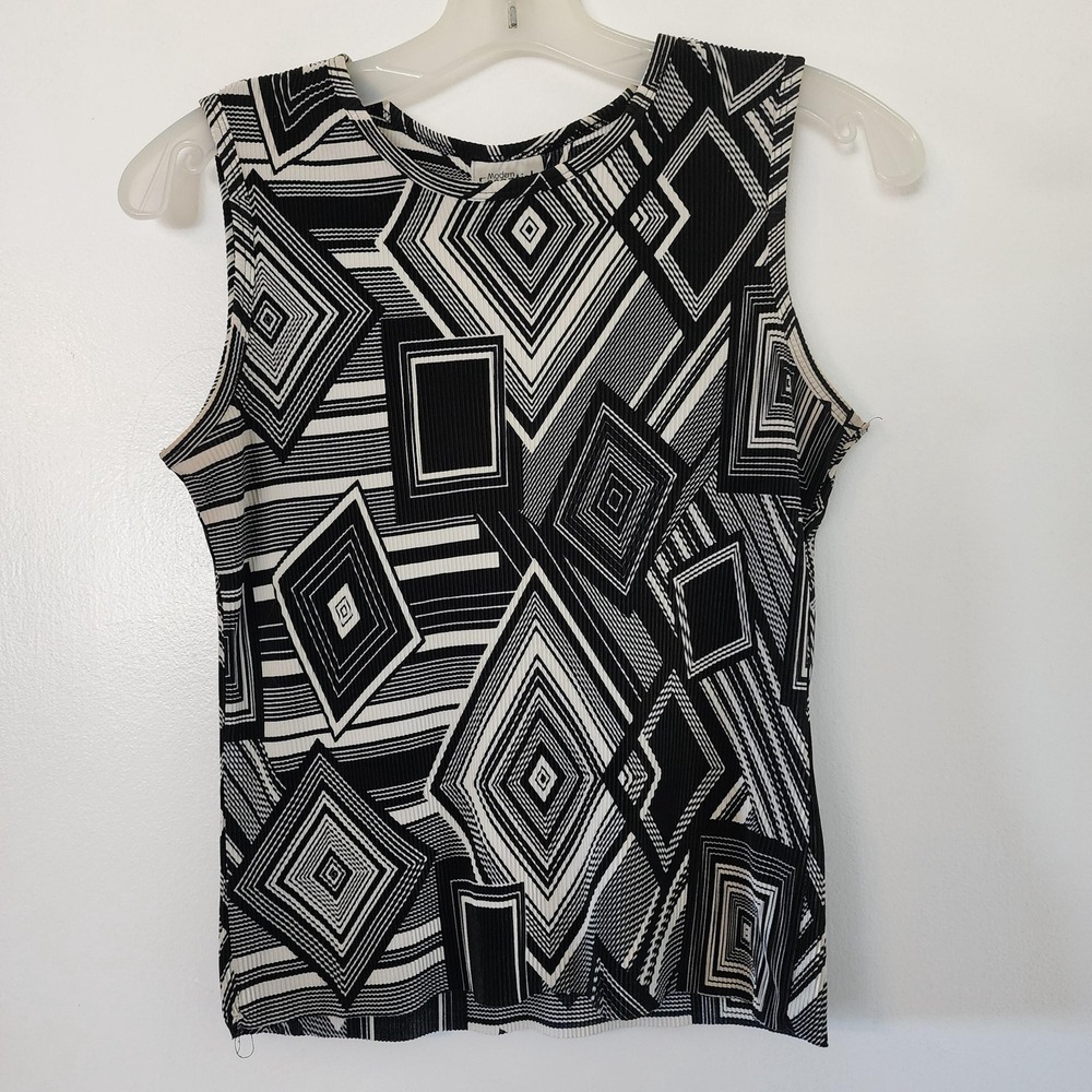Modern Essentials Vintage Y2K Trippy Optical Illusion Tank Top Black White S/M